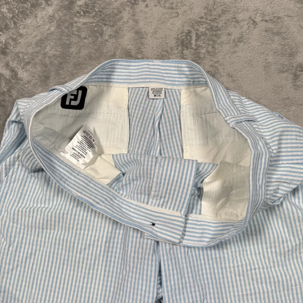 FootJoy Shorts Mens 34 Blue White Seersucker Stretch‎ Golf Summer Stripe Wicking